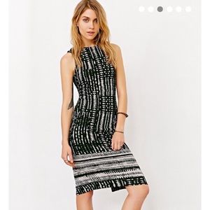 Jacquard Knit Body Con Midi Dress Open Back